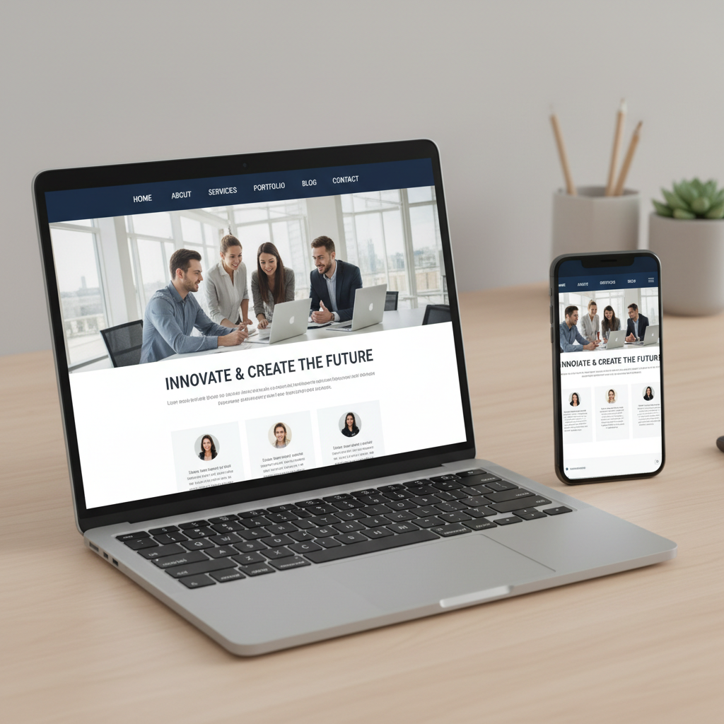 Modern website design displayed on laptop and mobile device