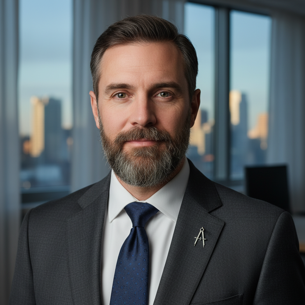 Tomás Reyes, male architect with beard in a professional portrait