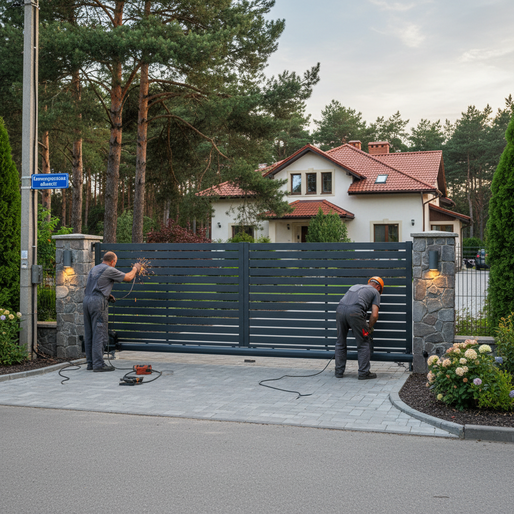 Newly installed garden fence and gate in bright outdoor setting, professional fencing work
