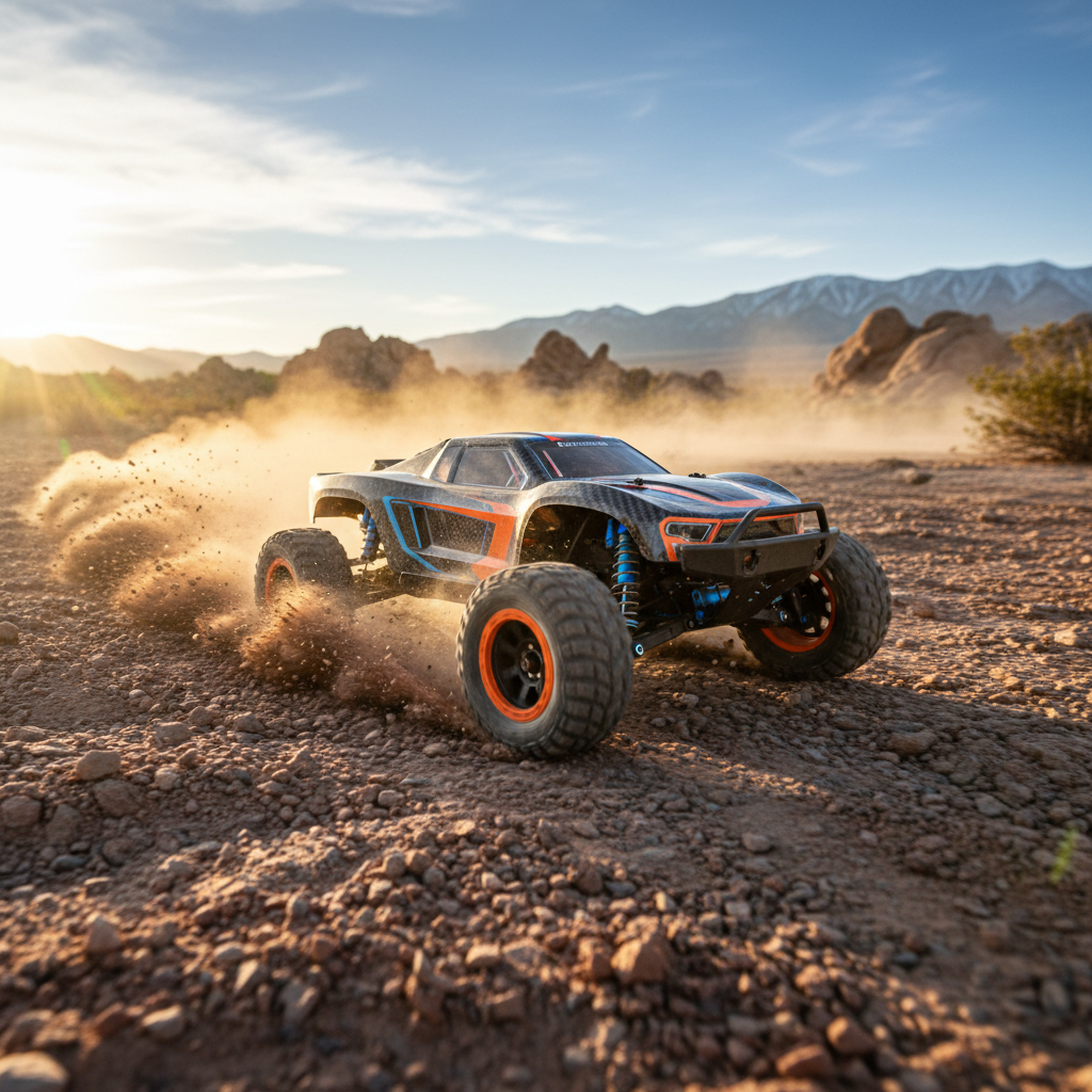 Upgraded RC truck with performance parts in action