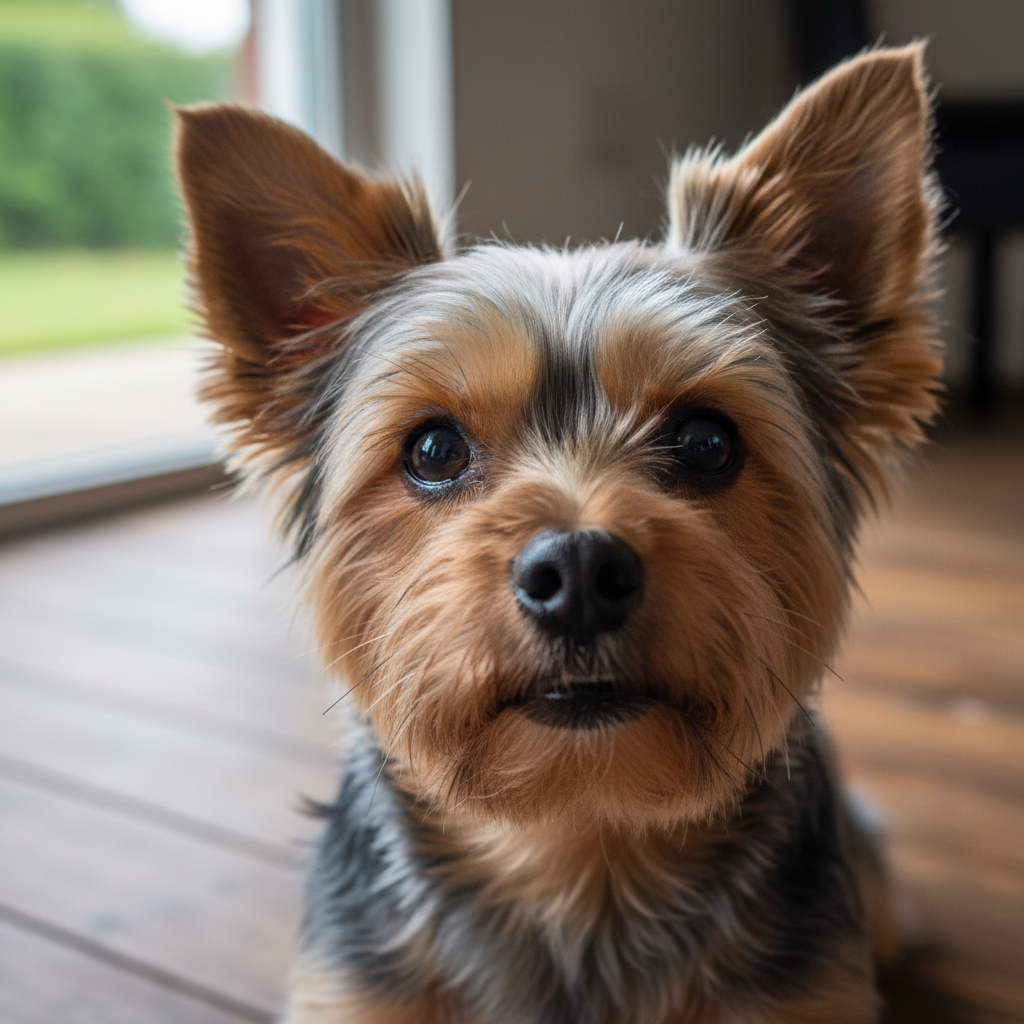 Yorkshire Terrier looking alert and curious, showing natural terrier instincts
