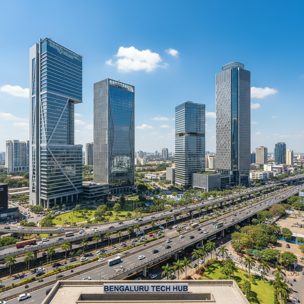 Bengaluru city skyline with modern IT corridor buildings