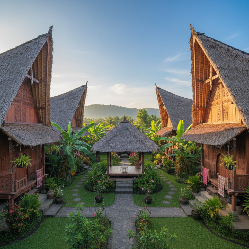 Traditional Konkan style heritage homestay with wooden architecture and garden courtyard