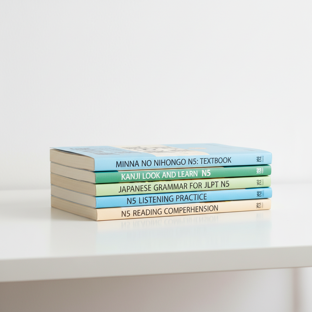 Open Japanese textbook and study materials on a wooden desk with soft morning light
