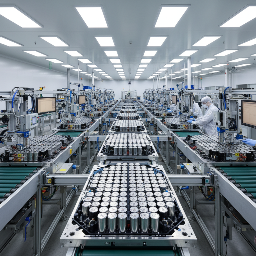 Electric vehicle battery pack in industrial manufacturing facility