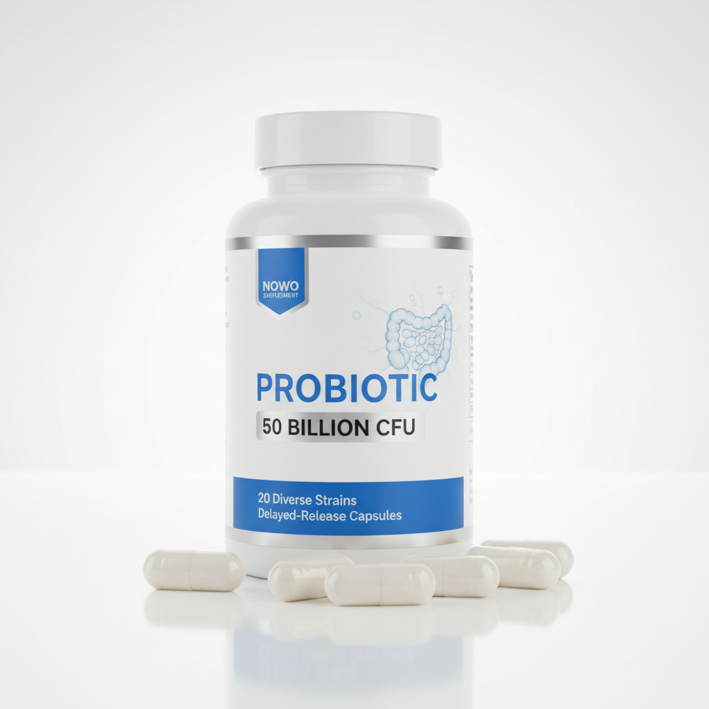 Probiotic 50 Billion CFU product photo on clean neutral background