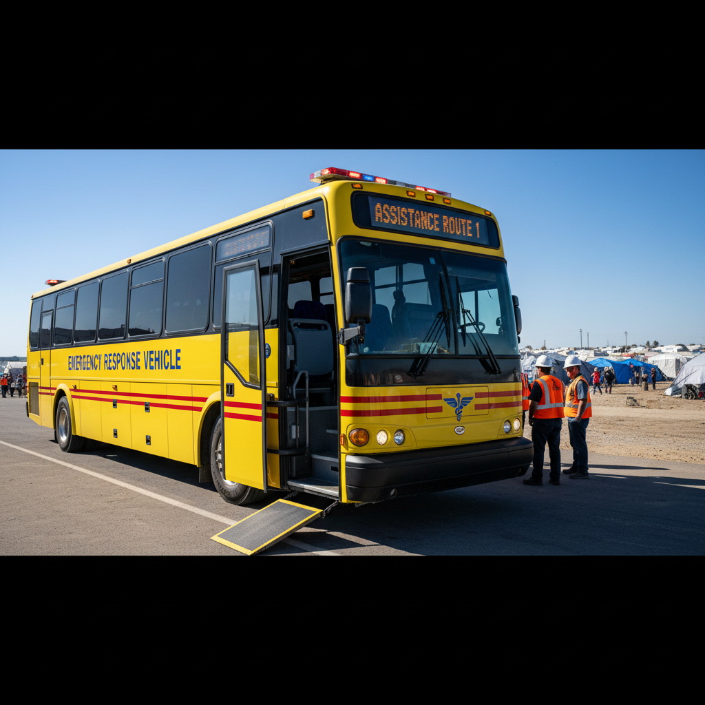 Charter bus ready for emergency transportation service, large capacity group transit vehicle