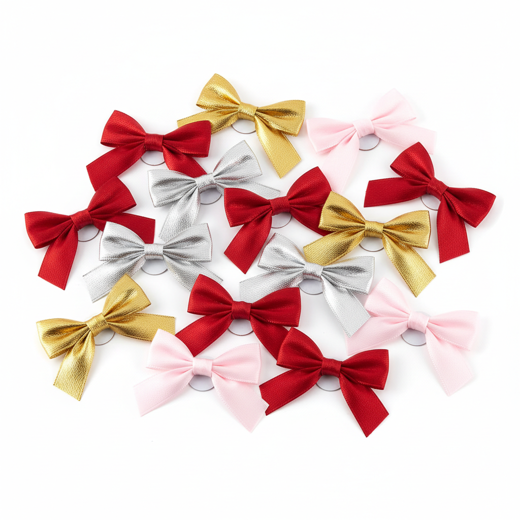 Assorted adhesive ribbon bows in red gold silver and pink