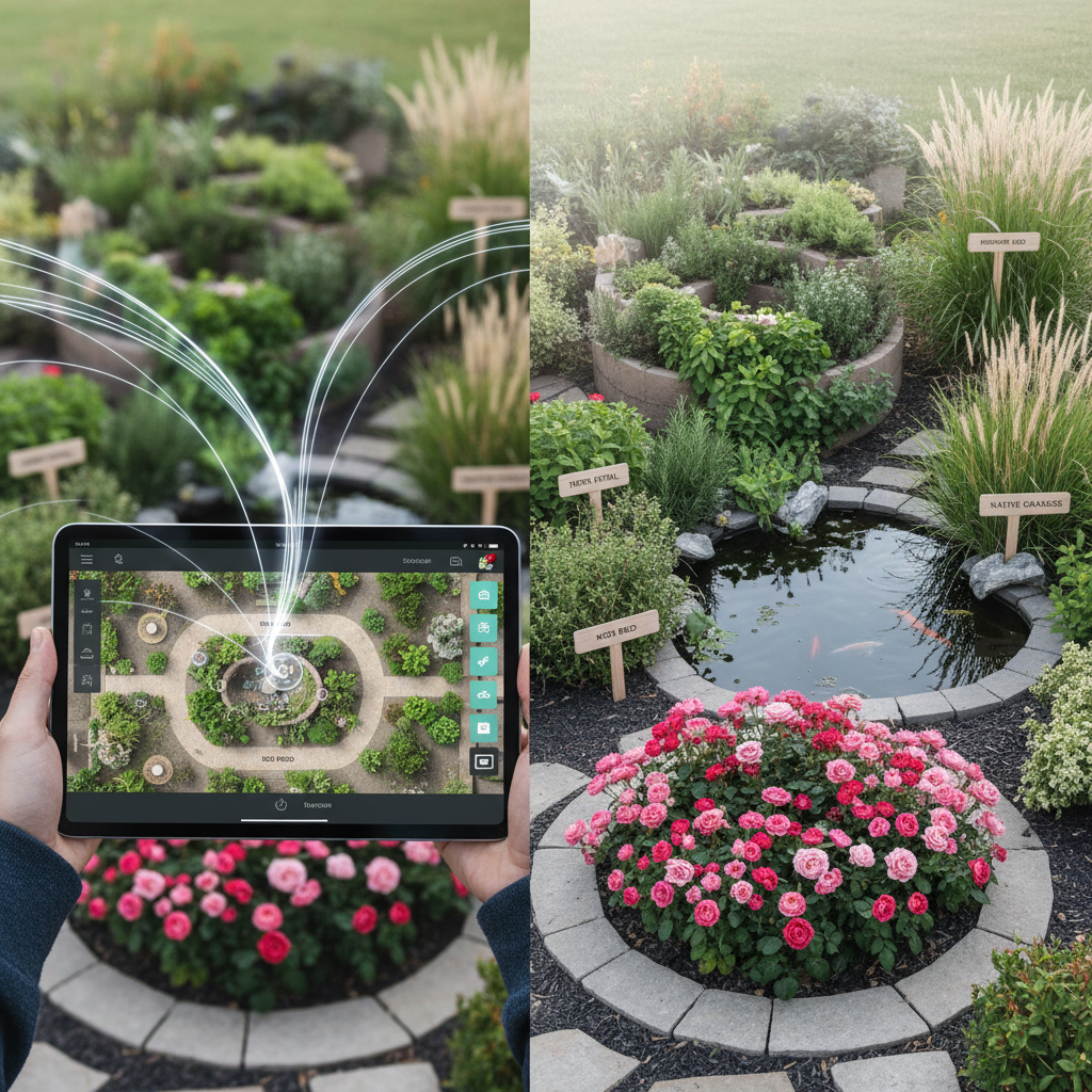 Mobile app screen showing a custom yard sign design previewed on a real front lawn photo