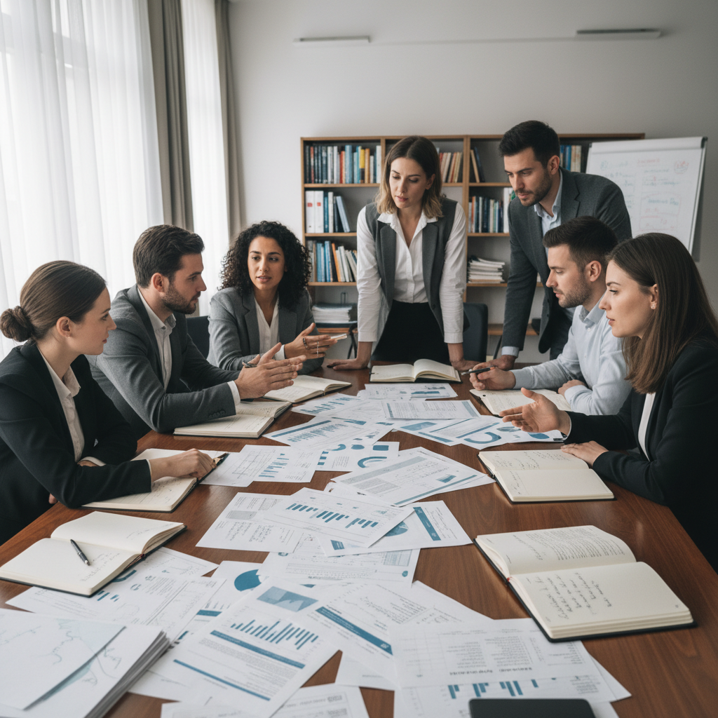 Business professionals negotiating contract terms at conference table in China