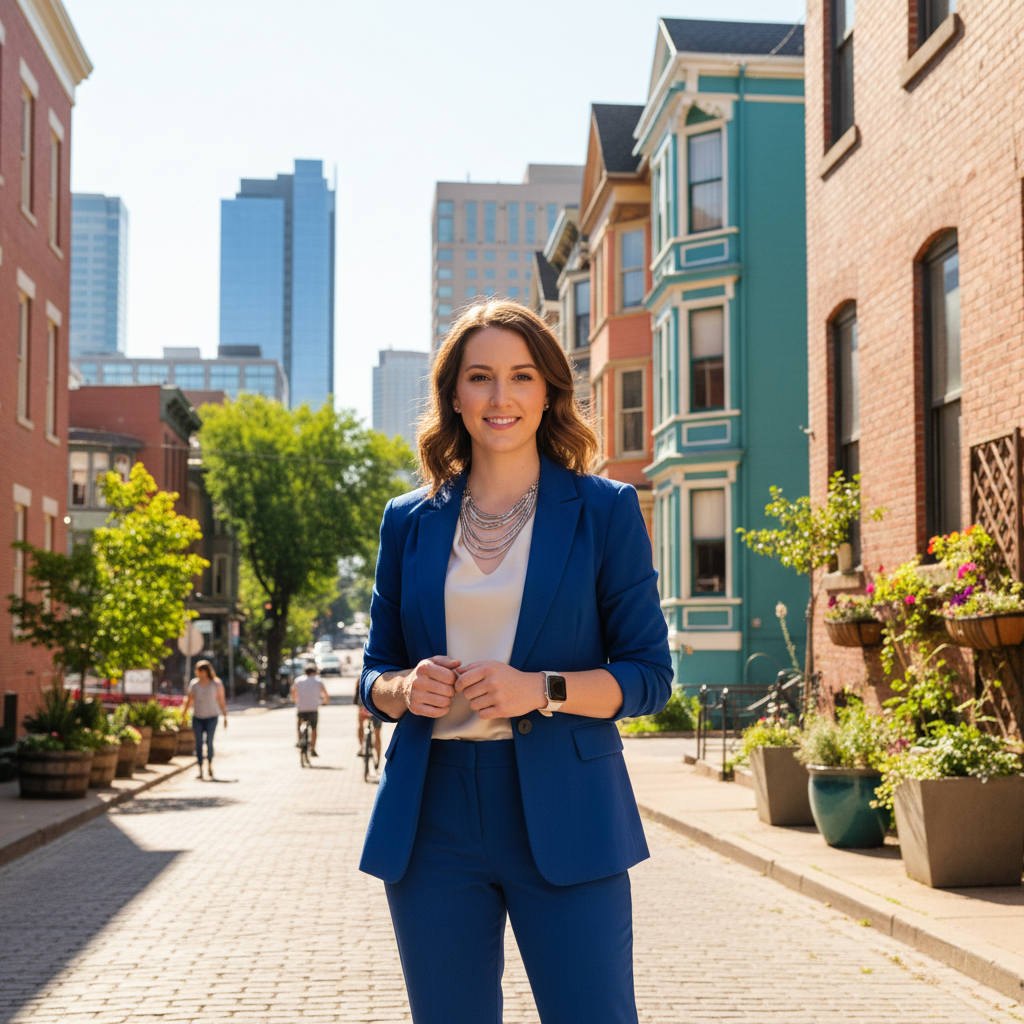 Young professional woman outdoors in Denver neighborhood