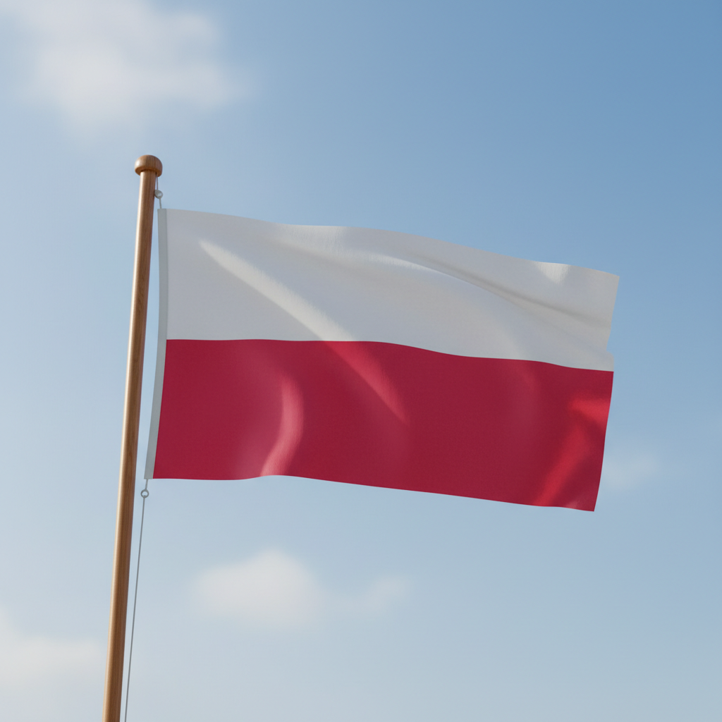 Polish flag with two horizontal stripes of white on top and red on bottom