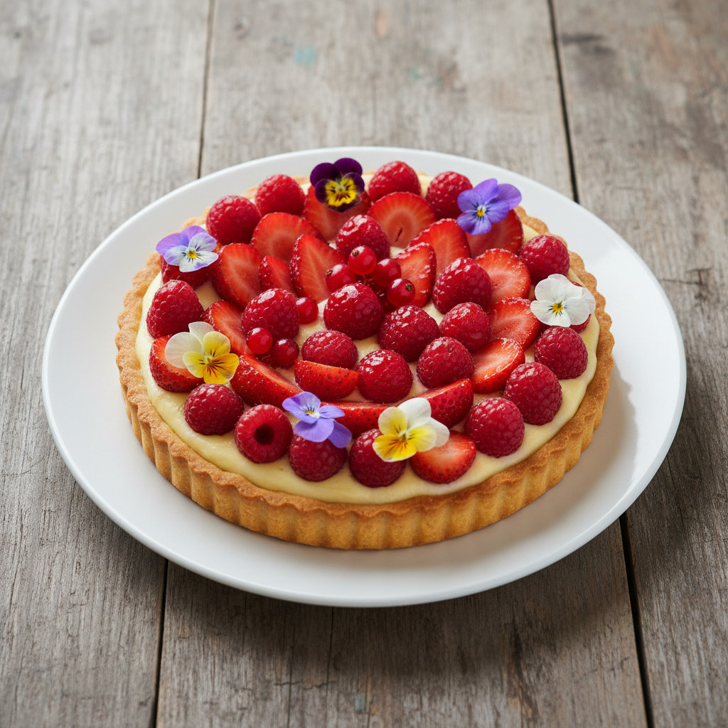 Colorful fruit tart with vanilla custard