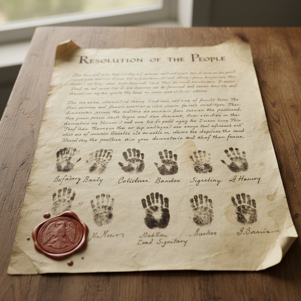 Handwritten resolution document with thumbprint signatures