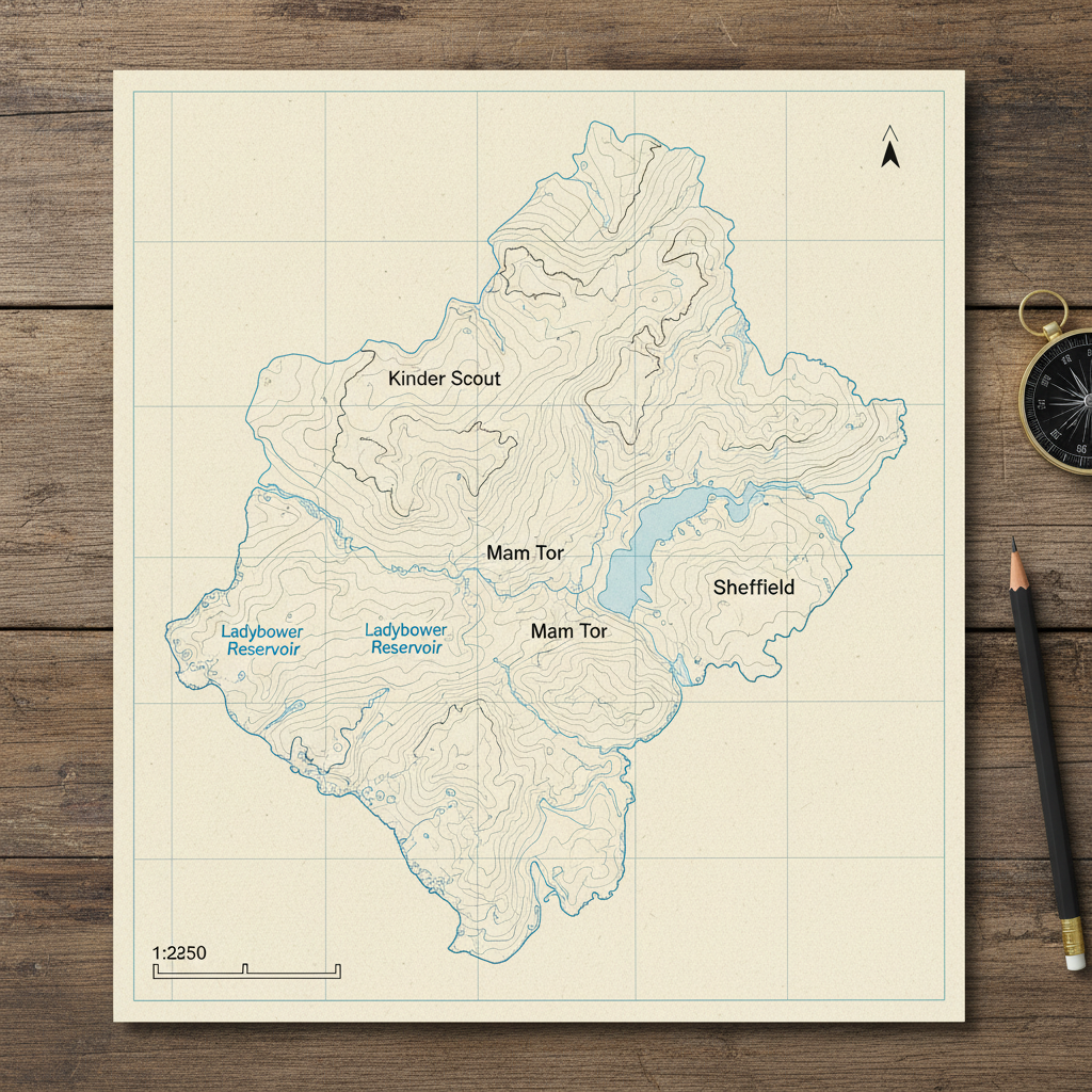 Blank OS map of Peak District with no routes marked