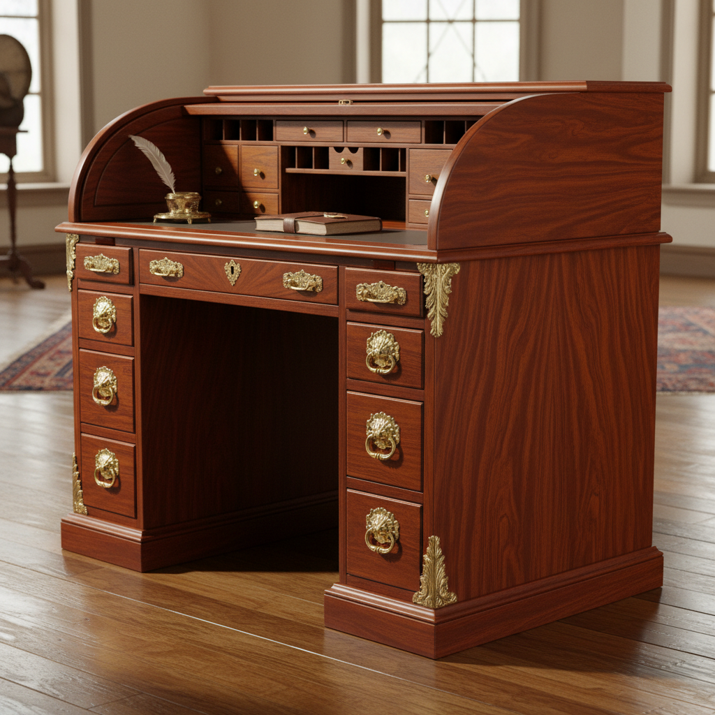 Antique oak roll-top desk from the 1920s with original brass hardware