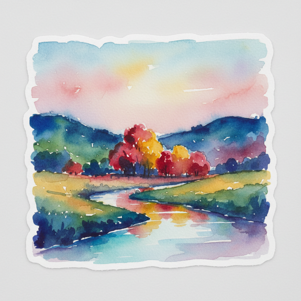 Artistic style transfer applied to landscape photo in impressionist painting style