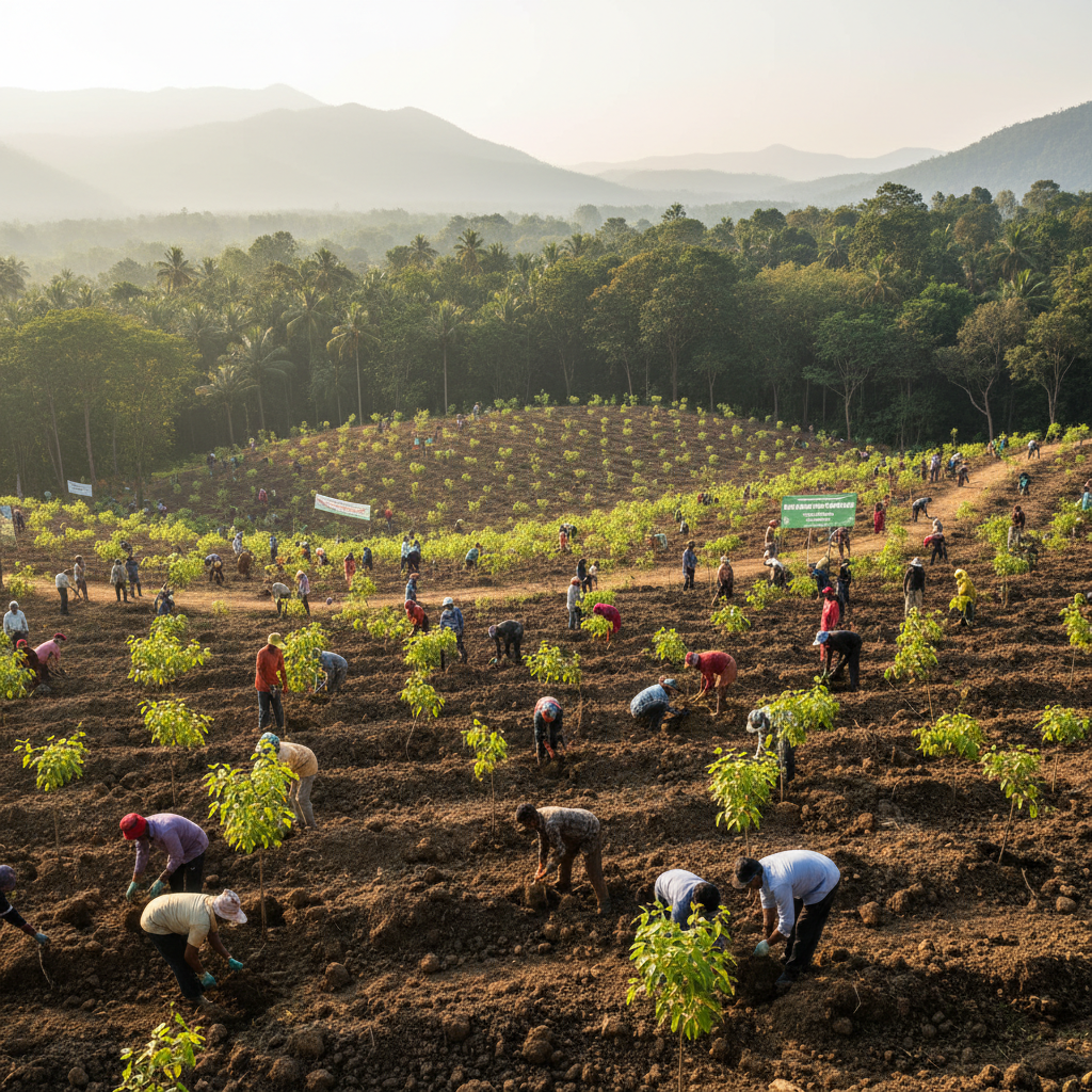 Community reforestation with 12000 saplings planted across Western Ghats buffer zone Karnataka