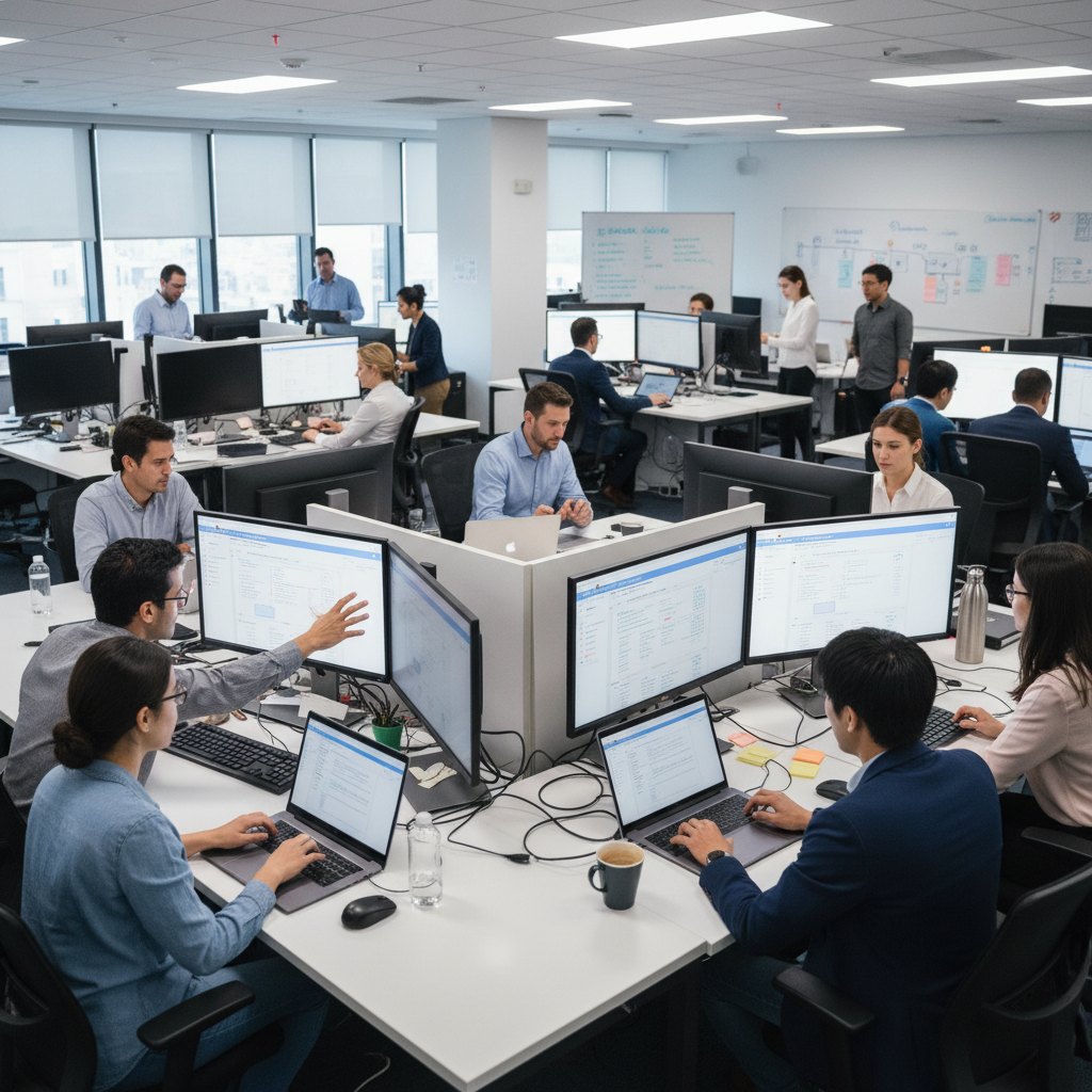 Technology professionals implementing vendor management system and workforce technology solutions