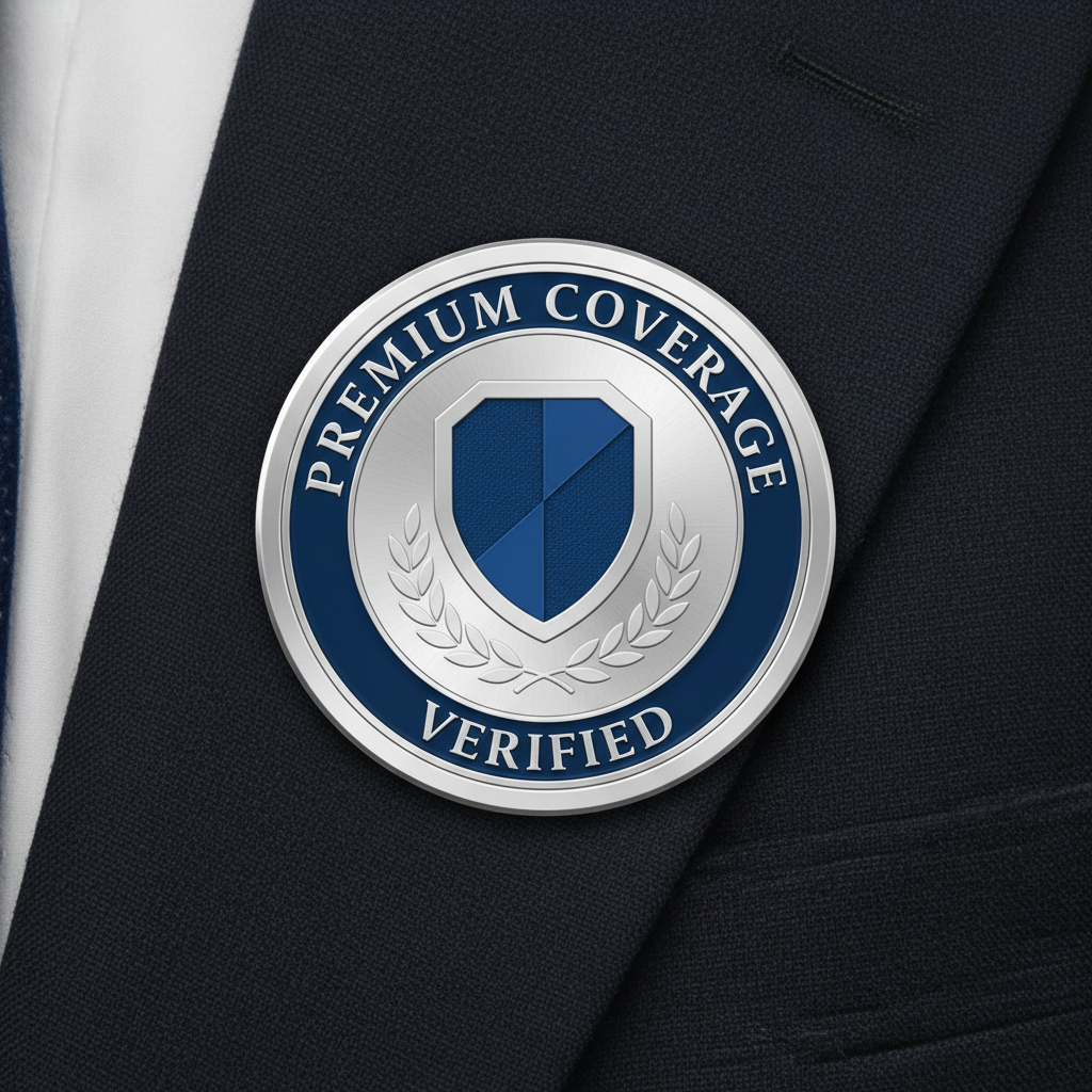 Insurance certification badge showing premium coverage verification