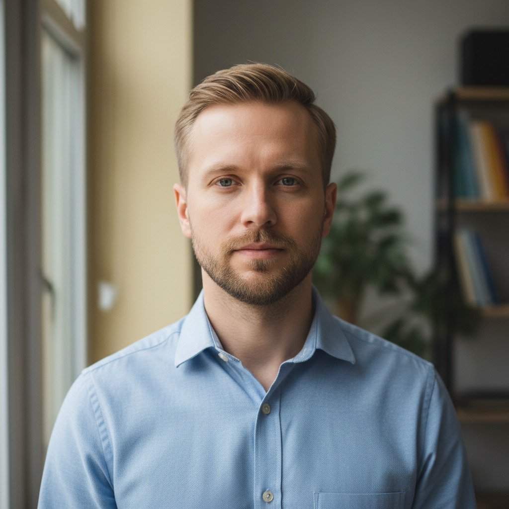 Marcus Webb, man in his 30s with short brown hair, casual outdoor setting