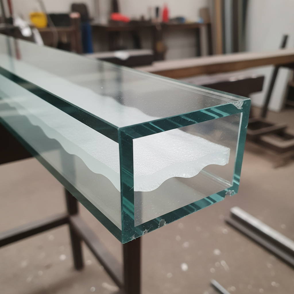 Laminated safety glass panel showing layered construction with interlayer visible at edge