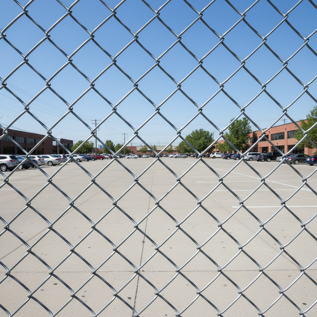 Commercial chain link fence around a parking lot