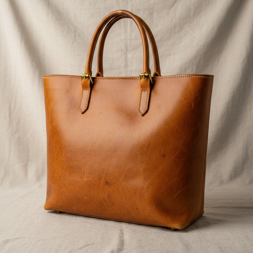 Luxury woven leather tote bag on dark background with warm spotlight illumination