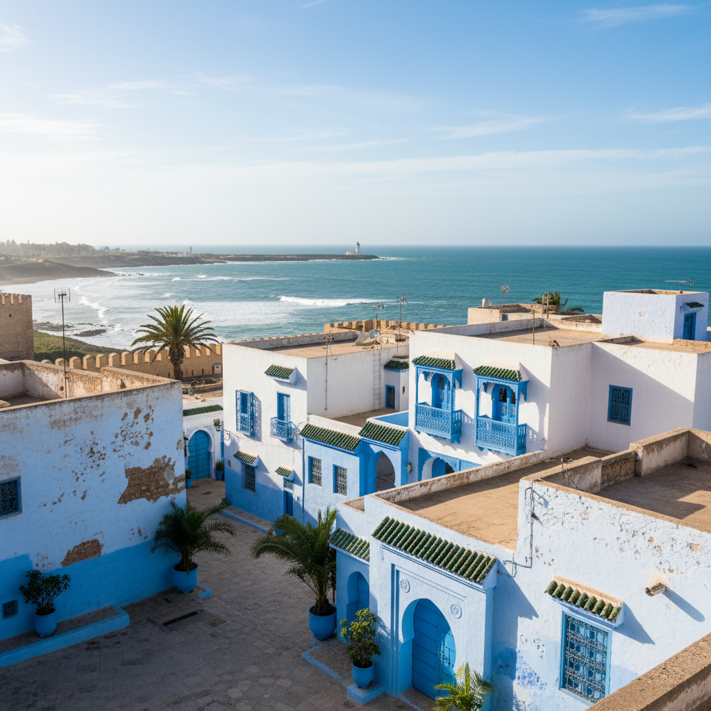Rabat Kasbah Oudayas blue white medina Atlantic coast Morocco capital