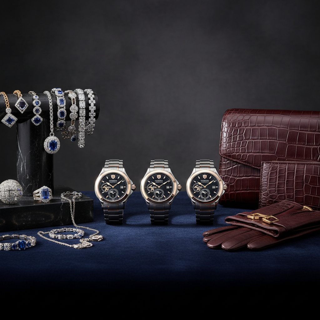 Turkish leather goods and accessories arranged on luxury display
