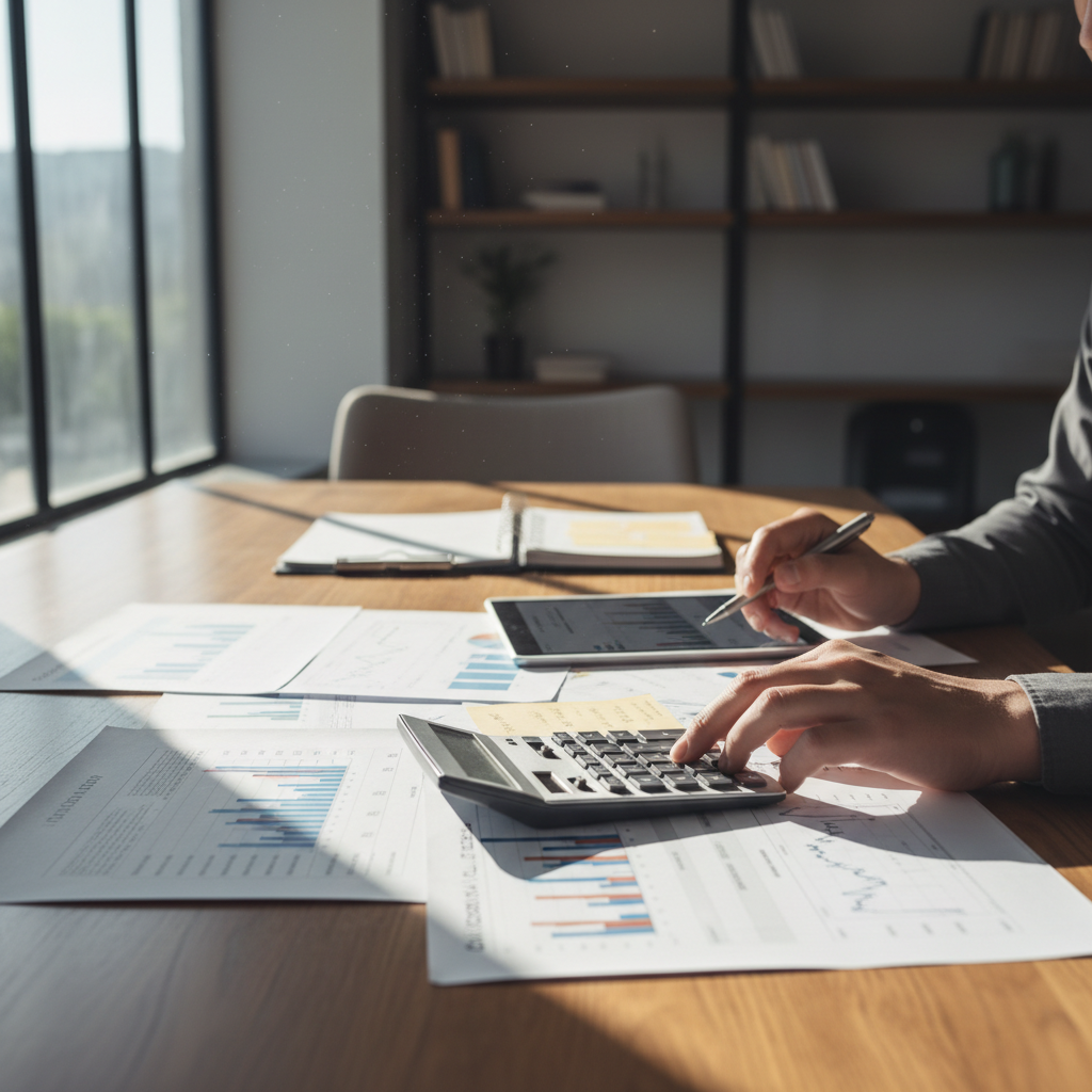 Tax planning strategy session with financial documents and calculator