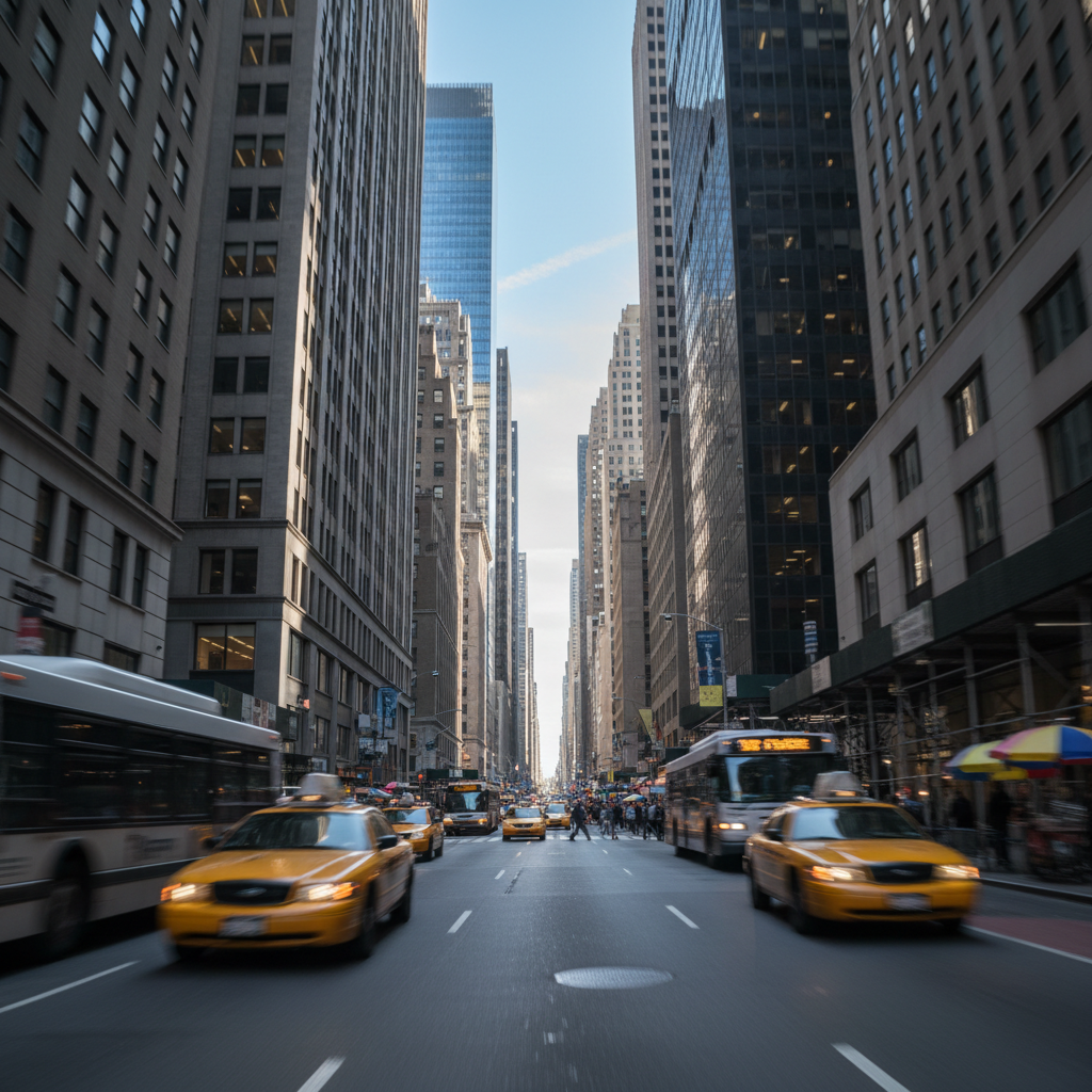 New York City street hyperlapse — moving camera through urban canyon