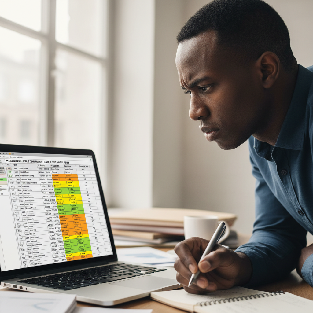 Comprehensive corporate valuation model spreadsheet showing DCF analysis, comparable company analysis, sensitivity tables, and valuation summary