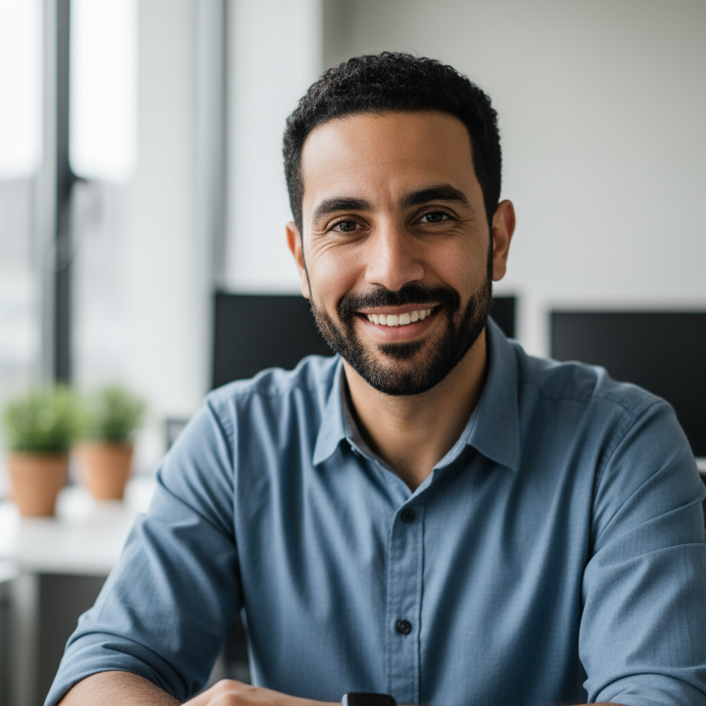 Marcus Webb, software engineer with short dark hair and a friendly smile