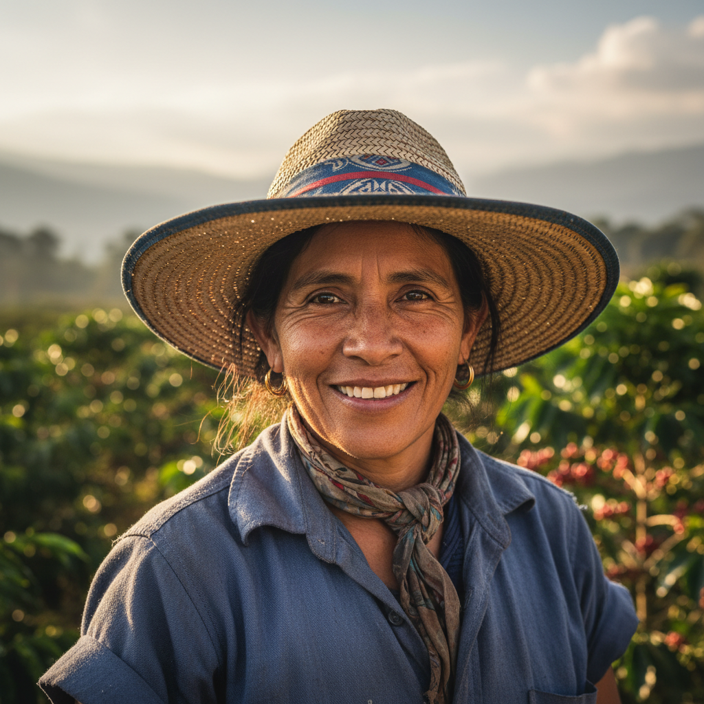 Retrato de Gloria Patricia Quinatoa, mujer colombiana de mediana edad con expresión serena