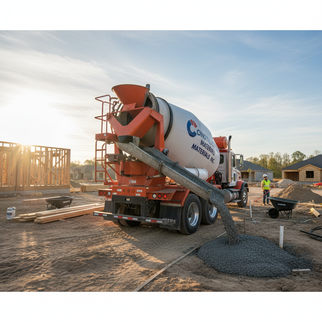 Ready-mix concrete truck at a construction site in Southeast Texas, concrete delivery operations