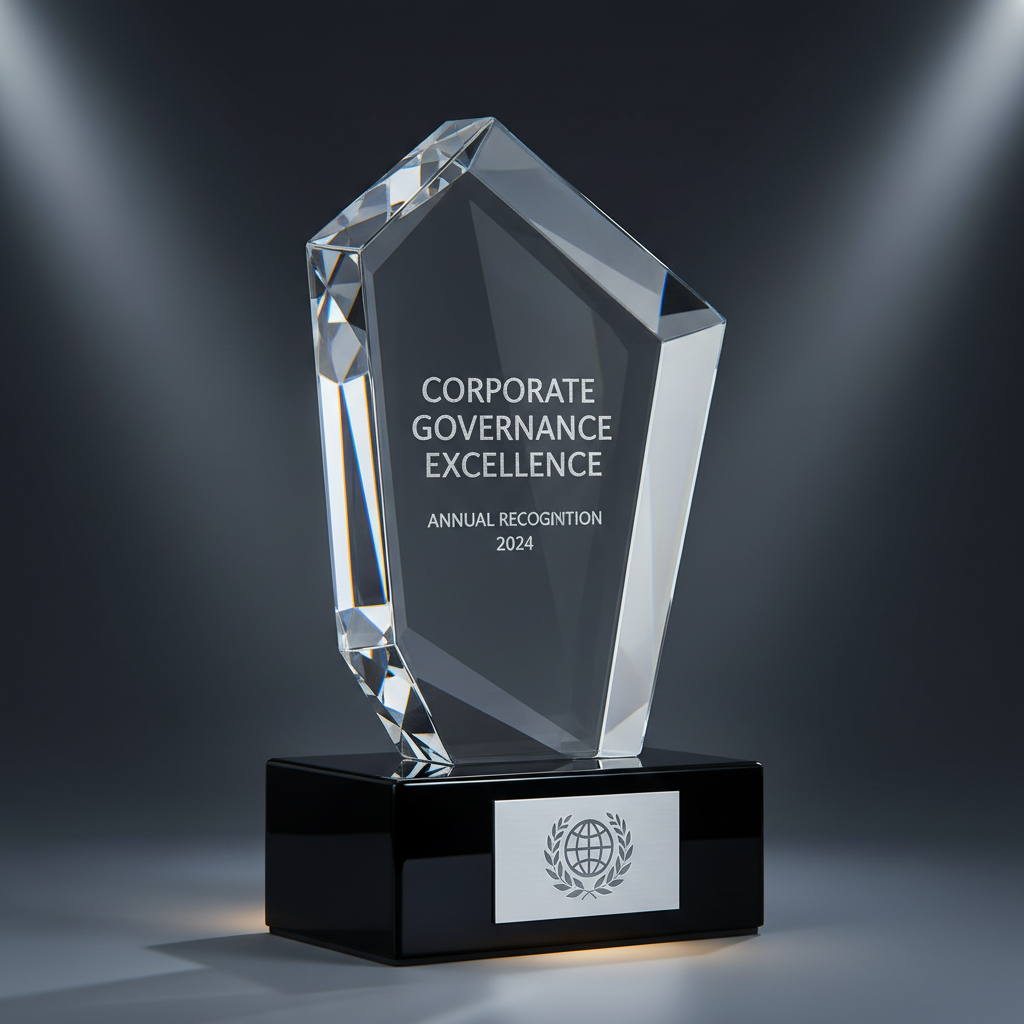 Crystal award plaque with DFW Business Alliance seal and corporate excellence inscription