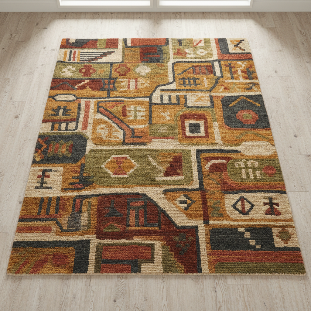 Y2K aesthetic abstract pattern handmade rug with bold colors