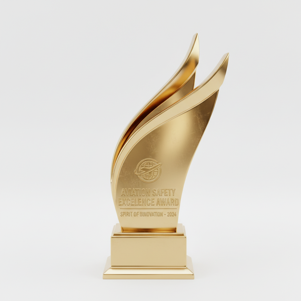 Aviation safety excellence award trophy with golden finish