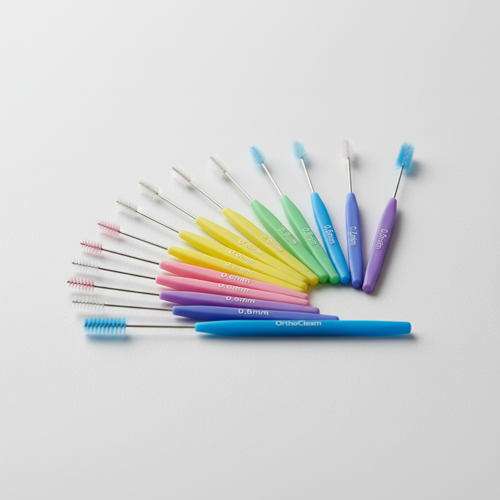 DCL interdental brush set in multiple sizes arranged neatly on white clinical surface