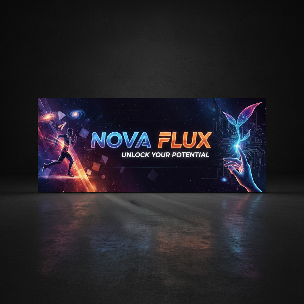 Digital advertising graphics on screen with vibrant colors and bold typography on bright background