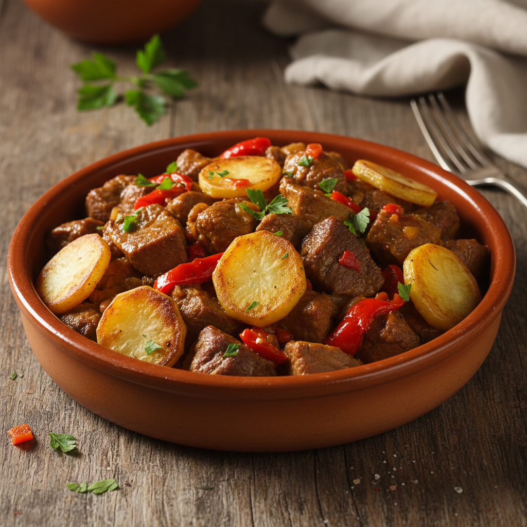 Espelette pepper powder in small jar, bright Basque setting, red peppers background