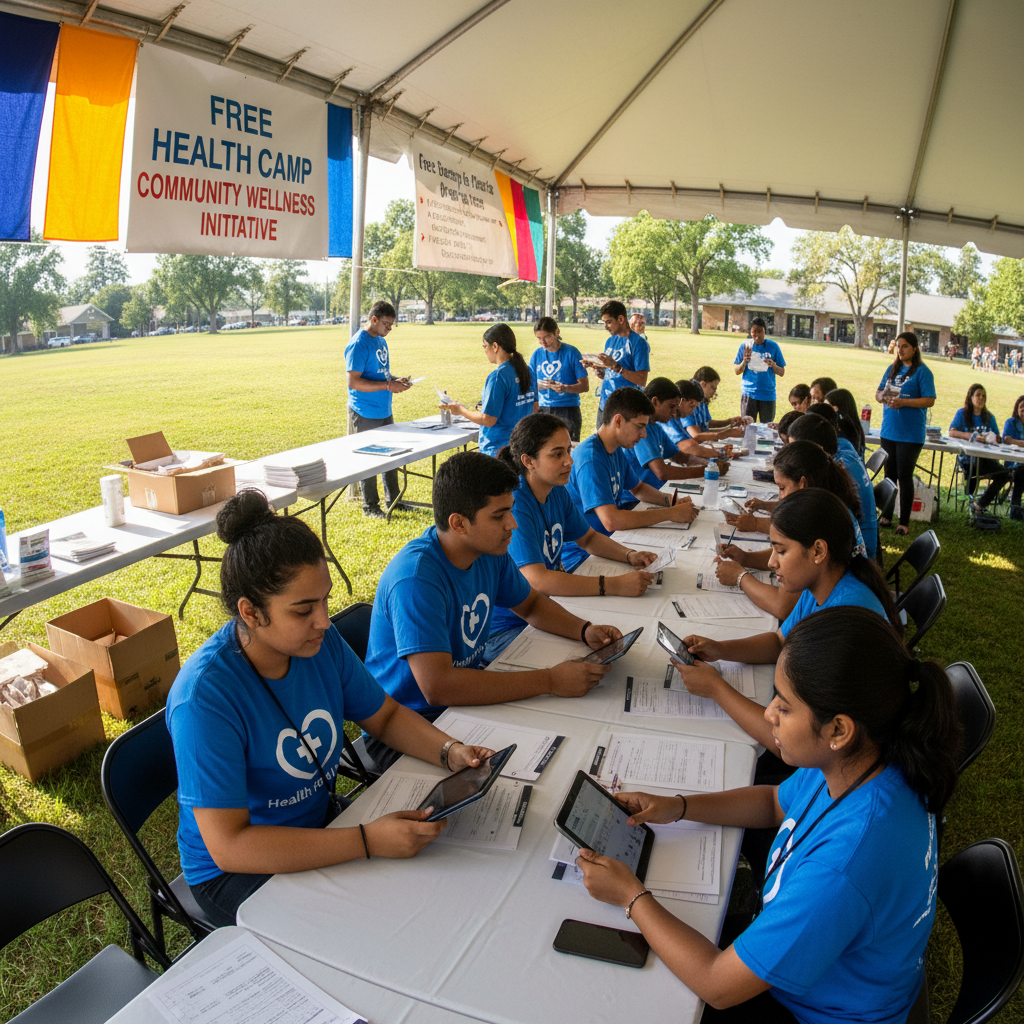 Second-generation youth volunteers organizing free health camp registration