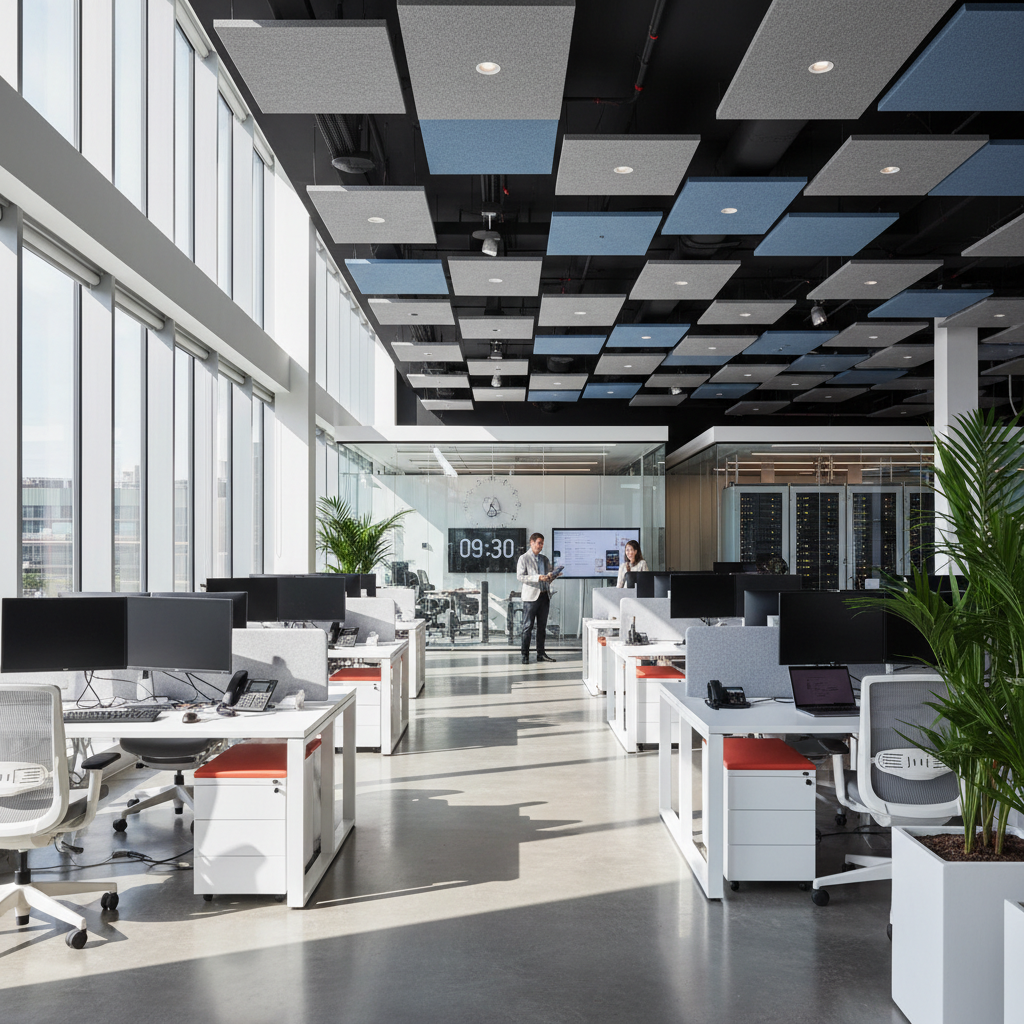 Office workspace background for testimonials section