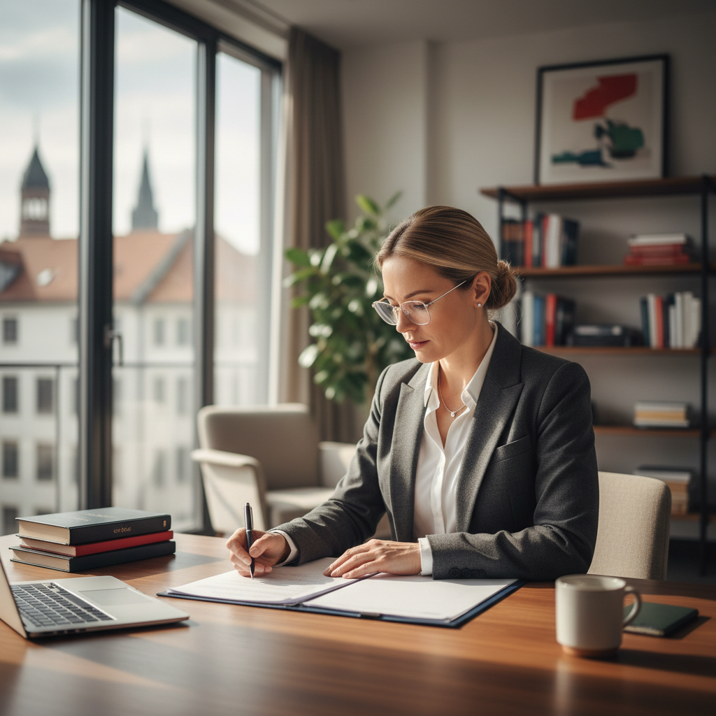 Corporate professional with glasses in modern office environment