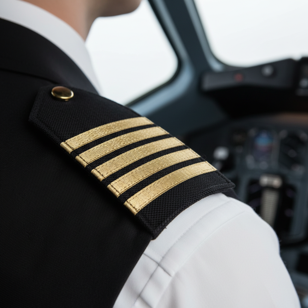 Airline captain uniform epaulettes and four gold stripes close up