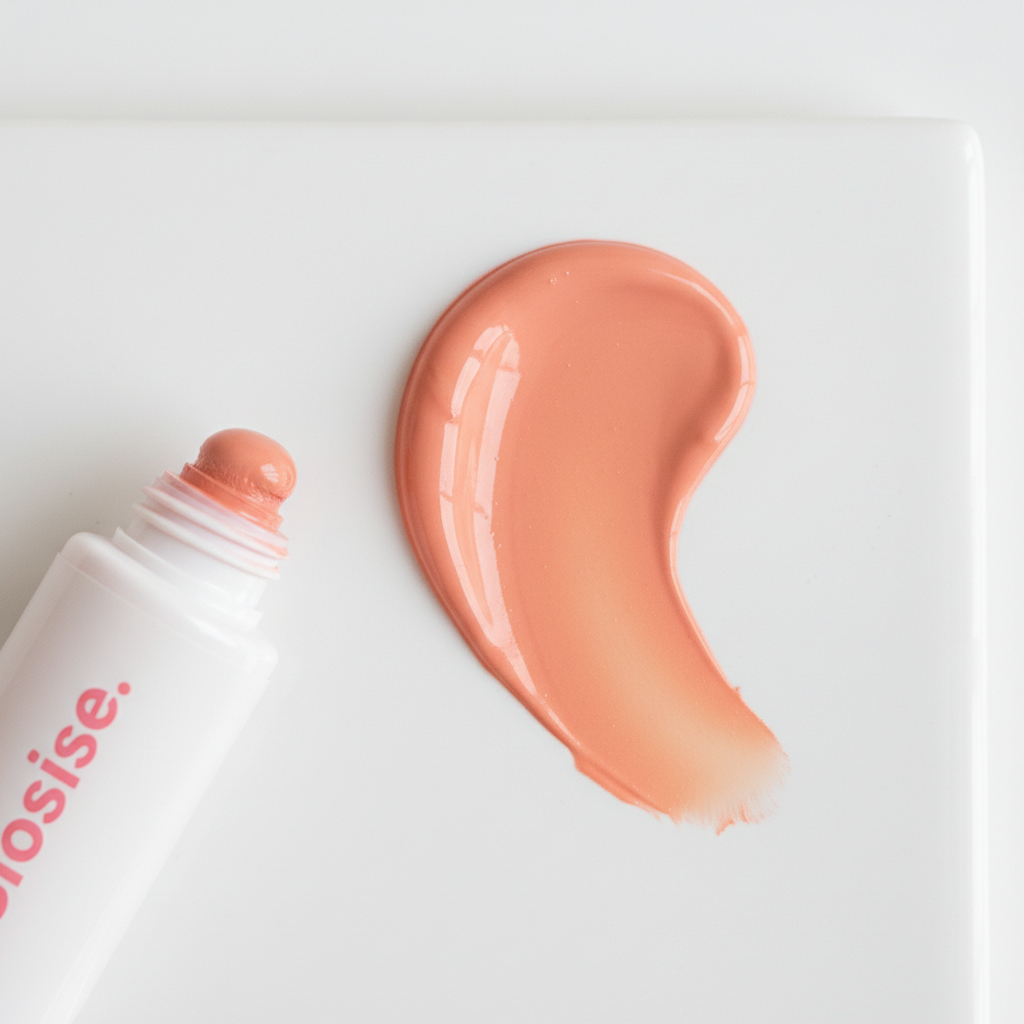 Glossier Cloud Paint gel blush in a soft coral shade, swatched once