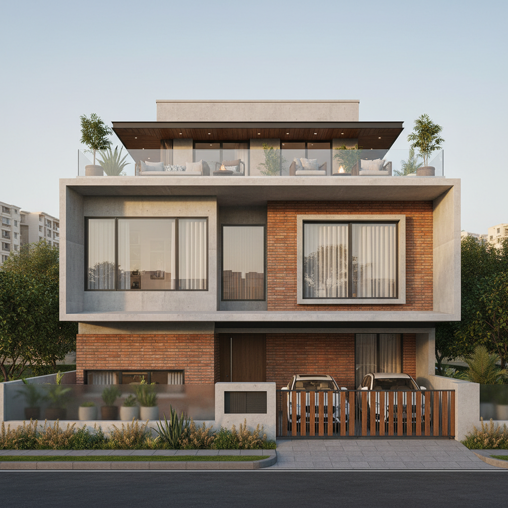 Modern 4BHK bungalow with open terrace and private parking in Delhi NCR Noida