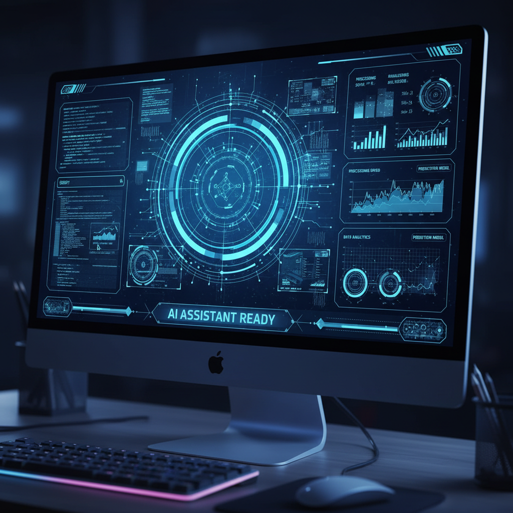 Pantalla con código de inteligencia artificial y visualizaciones de machine learning en color azul