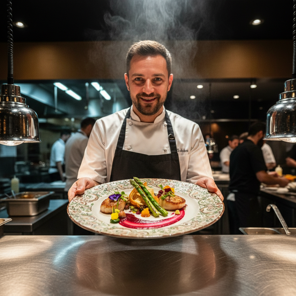 Chef Marco Alvarez at his Miami pop-up with dramatic plating presentation